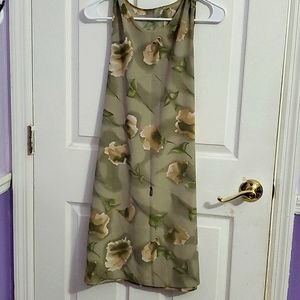 Daily Wear 90s Retro Olive Floral Sleeveless Shift Mini Dress M